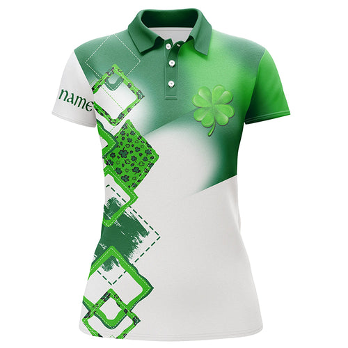 Womens golf polo shirt custom name green clover St Patrick day golf shirts, golfing gifts NQS4741
