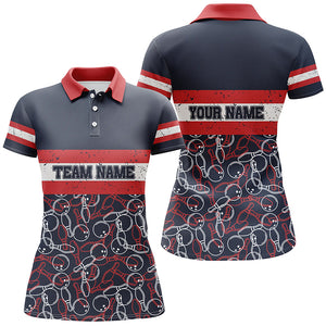 Women bowling polo shirts Custom name red and blue vintage Bowling Team Bowlers Jerseys NQS5274