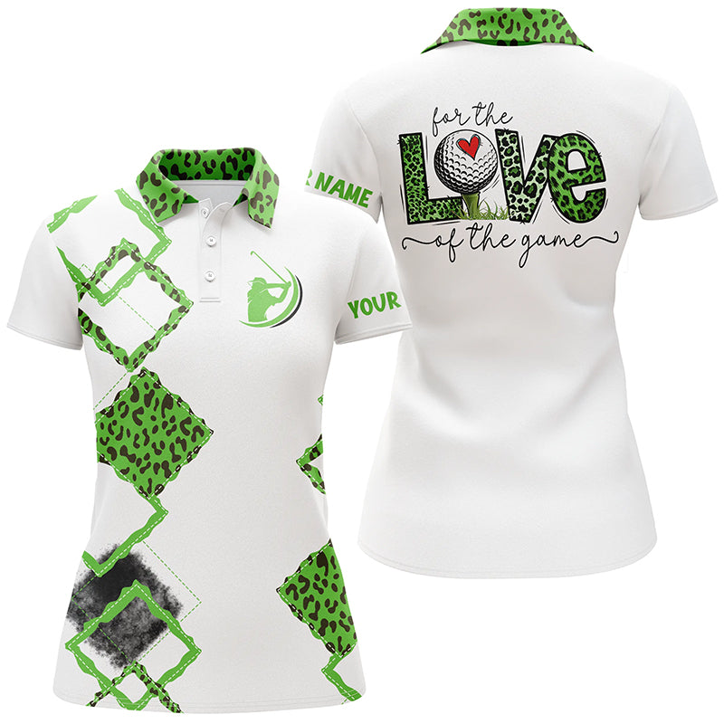 White Womens golf polo shirts custom name for the love of the game green leopard golf shirts NQS5282