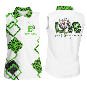White Womens sleeveless polo shirt custom name for the love of the game green leopard golf shirts NQS5282