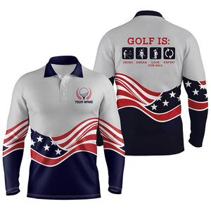 Funny Mens golf polos shirts custom name American flag golf is swing swear look for ball repeat NQS5284