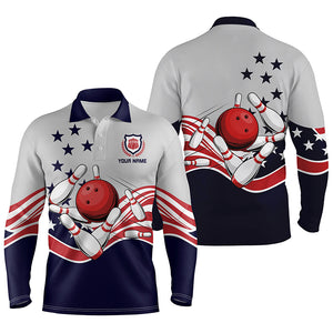 Mens polo bowling shirts Custom American flag patriotic vintage Bowling team Jerseys NQS5285