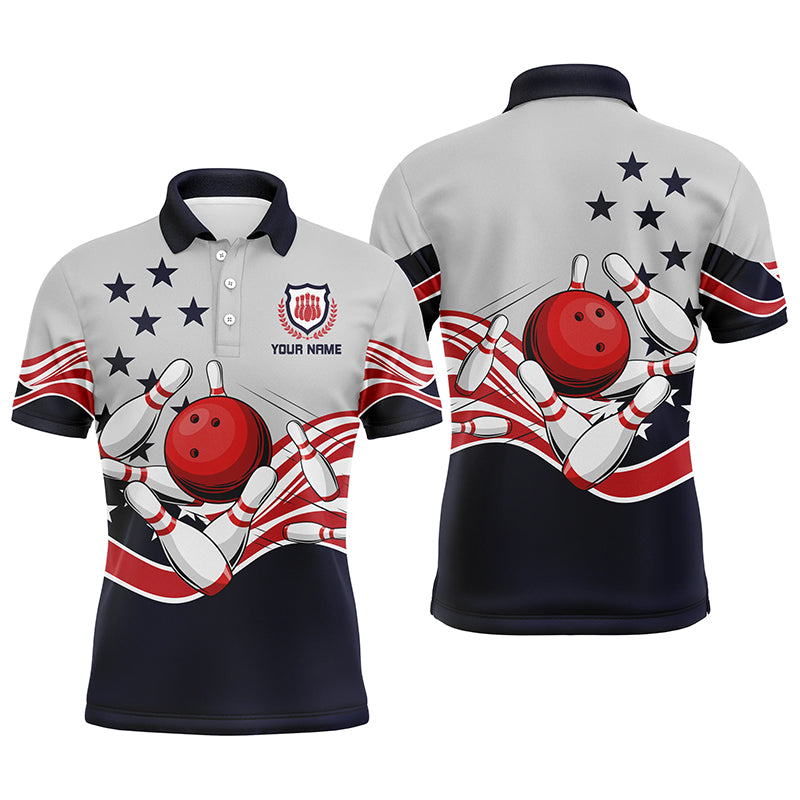 Mens polo bowling shirts Custom American flag patriotic vintage Bowling team Jerseys NQS5285