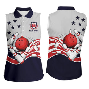 Women sleeveless polo shirts Custom American flag patriotic vintage Bowling team Jerseys NQS5285