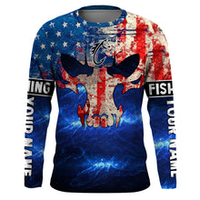 Load image into Gallery viewer, American Flag Fish reaper blue galaxy Custom Long sleeve Shirts UV, personalized Patriotic Fishing gifts NQS2389
