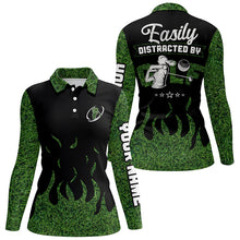 Load image into Gallery viewer, Black Green grass Women golf polos shirt custom Easily distracted by golf, funny golf shirts for women NQS6884