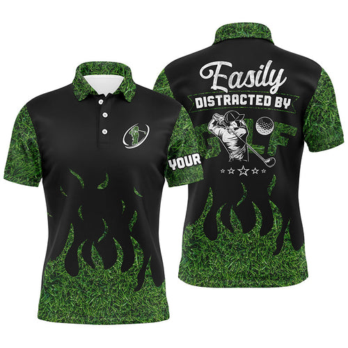 Black Green grass Mens golf polos shirts custom Easily distracted by golf, funny golf shirts for men NQS6884