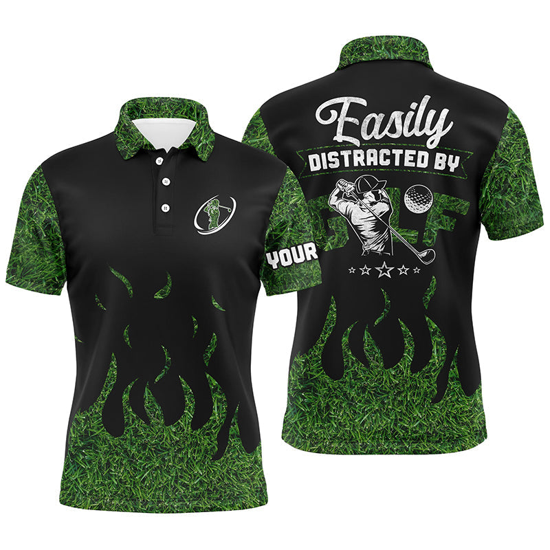 Black Green grass Mens golf polos shirts custom Easily distracted by golf, funny golf shirts for men NQS6884