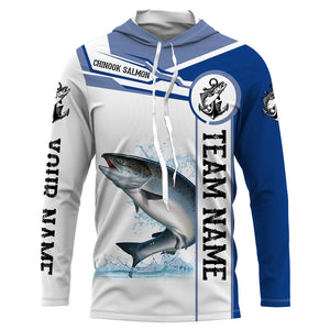 Chinook salmon fishing Customize name and team name tournament long sleeves fishing shirts| Blue NQS2658