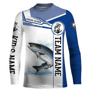 Chinook salmon fishing Customize name and team name tournament long sleeves fishing shirts| Blue NQS2658