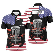Load image into Gallery viewer, American flag Disc golf basket patriotic Men polo shirts custom name disc golf tops for mens NQS7314