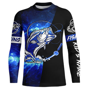 Bass Fishing tattoo blue galaxy black Custom name performance UV protection long sleeve fishing shirts NQS5293