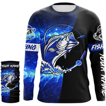 Load image into Gallery viewer, Bass Fishing tattoo blue galaxy black Custom name performance UV protection long sleeve fishing shirts NQS5293