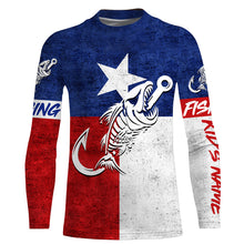 Load image into Gallery viewer, Texas fishing Fish hook skull reaper vintage flag Custom Name sun protection fishing shirts for men NQS3491
