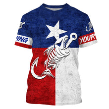 Load image into Gallery viewer, Texas fishing Fish hook skull reaper vintage flag Custom Name sun protection fishing shirts for men NQS3491
