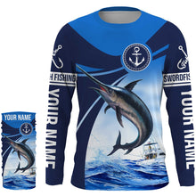 Load image into Gallery viewer, Swordfish fishing blue sea underwater ocean Custom Name performance long sleeve fishing shirt NQS3778