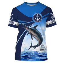 Load image into Gallery viewer, Swordfish fishing blue sea underwater ocean Custom Name performance long sleeve fishing shirt NQS3778