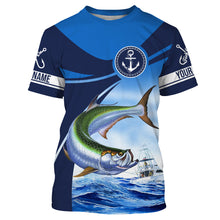 Load image into Gallery viewer, Tarpon fishing blue sea underwater ocean Custom Name performance long sleeve fishing shirt NQS3782