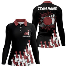 Load image into Gallery viewer, Black retro bowling team shirt custom Women Bowling Polo Shirts, bowling gifts for her | Red NQS7054