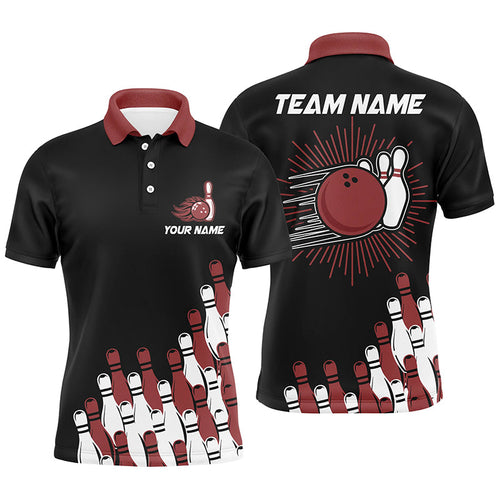 Black retro bowling team shirt custom Men Bowling Polo Shirt, bowling gifts for him | Red NQS7054