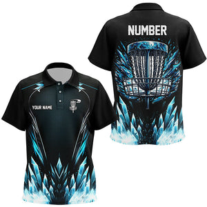 Blue camo Kid Disc golf polo shirts custom black disc golf basket jerseys, frisbee golf shirts NQS7323