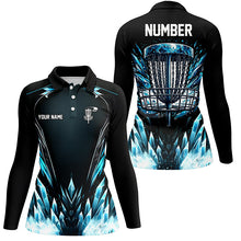 Load image into Gallery viewer, Icy blue Womens Disc golf polo shirts custom black disc golf basket jerseys, frisbee golf shirts NQS7323