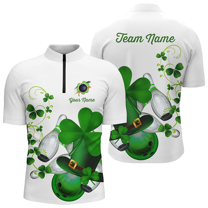 Green shamrock lucky Men bowling Quarter Zip shirt Custom St Patrick Day team league bowling jersey NQS7060