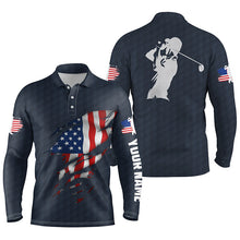 Load image into Gallery viewer, Mens golf polo shirts American flag patriotic golf shirts custom polo golf tops for men | Blue Navy NQS5010