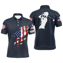 Load image into Gallery viewer, Mens golf polo shirts American flag patriotic golf shirts custom polo golf tops for men | Blue Navy NQS5010