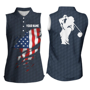 Womens sleeveless polo shirt American flag patriotic golf shirts custom sleeveless golf tops for women NQS5010