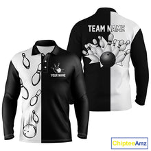 Load image into Gallery viewer, Black white personalized bowling shirt for men – custom name design side view