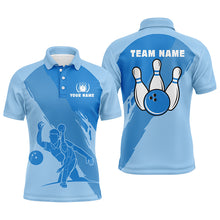 Load image into Gallery viewer, Personalized 3D bowling polo shirts for men, Custom blue team bowling jerseys for men NQS5300