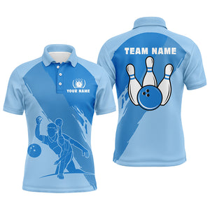 Personalized 3D bowling polo shirts for men, Custom blue team bowling jerseys for men NQS5300