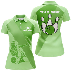 Personalized 3D bowling shirts for women, Custom green Short Sleeve Polo Bowling Shirts for Girls NQS5301