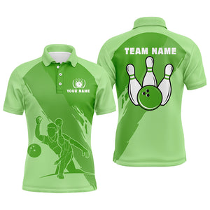 Personalized 3D bowling polo shirts for men, Custom green team bowling jerseys for men NQS5301