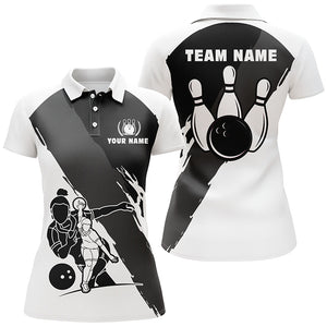 Personalized 3D bowling shirts for women Custom black white Short Sleeve Polo Bowling Shirts for Girls NQS5302