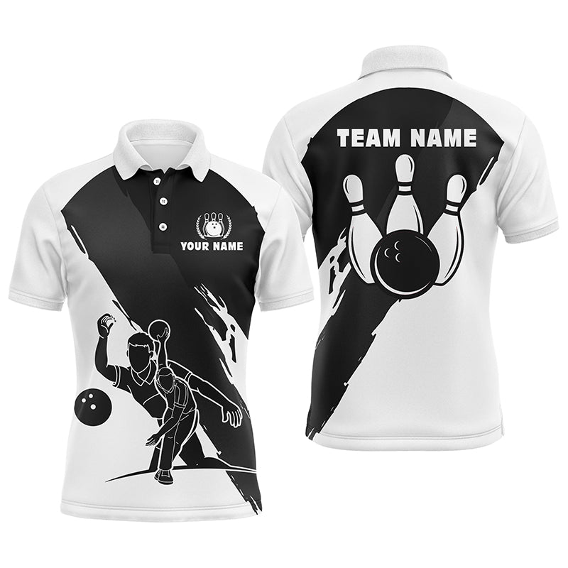 Personalized 3D bowling polo shirts for men, Custom black white team bowling jerseys for men NQS5302