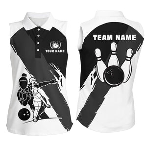 Personalized 3D bowling shirts for women, Custom black white Sleeveless polo Bowling Shirt for Girls NQS5302