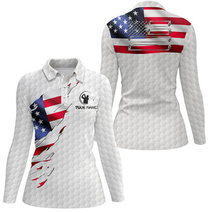 Womens golf polo shirt custom American flag white golf ball skin patriotic golf shirt for womens NQS6668