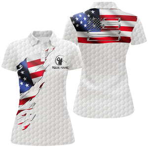 Womens golf polo shirt custom American flag white golf ball skin patriotic golf shirt for womens NQS6668