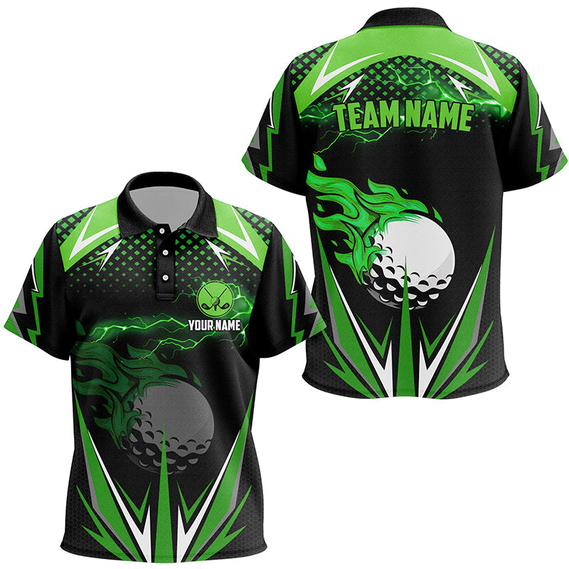 Black Kid Disc golf polo shirts custom green fire lightning team golf jerseys, golf attire for kid NQS7325