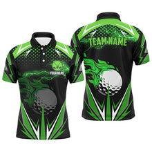 Load image into Gallery viewer, Black Mens golf polo shirts custom green fire lightning team golf jerseys, golf attire for men NQS7325