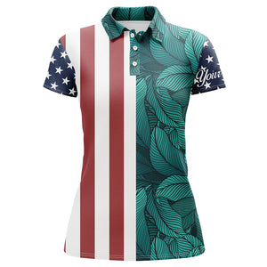 Womens golf polo shirts American flag patriotic custom tropical leaf pattern golf shirts for women NQS5310