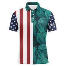 Load image into Gallery viewer, Mens golf polo shirts American flag patriotic custom tropical leaf pattern golf shirts for men NQS5310