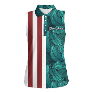 Women sleeveless polo shirt American flag patriotic custom tropical green leaf golf shirts for women NQS5310