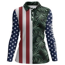 Load image into Gallery viewer, Womens golf polo shirts American flag patriotic custom tropical leaves pattern golf shirts for women NQS5311