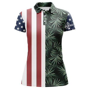 Womens golf polo shirts American flag patriotic custom tropical leaves pattern golf shirts for women NQS5311