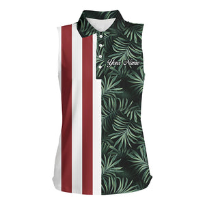 Women sleeveless polo shirt American flag patriotic custom tropical leaves golf shirts for women NQS5311