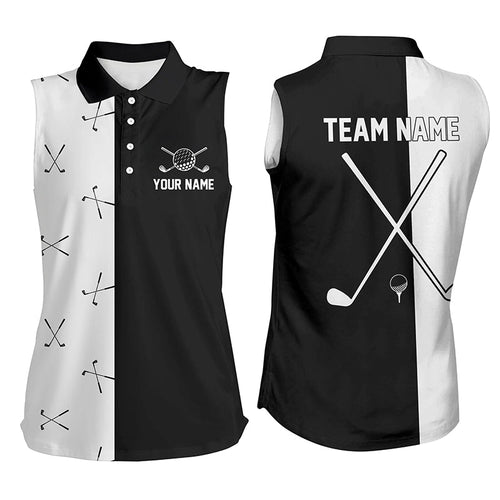 Black and white Womens sleeveless polos shirt custom golf clubs shirt for ladies, female golf attire NQS6680