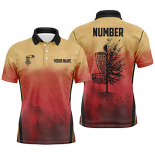 Load image into Gallery viewer, Mens Disc golf polo shirts custom Disc Golf Basket Tree Sunset disc golf jerseys, disc golf shirt NQS6683